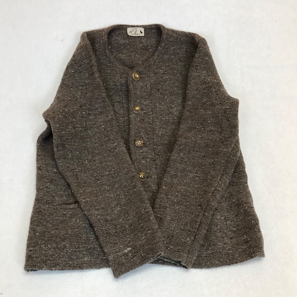 Vintage Huber Wool Blend Chunky Knit Grey Button Cardigan Sweater